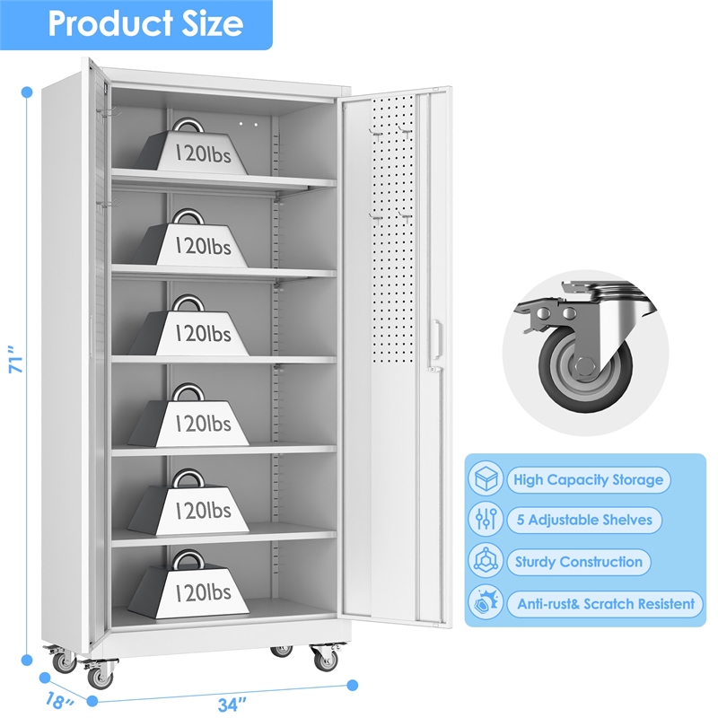 Metal Garage Storage Cabinet with Wheels and Pegboards