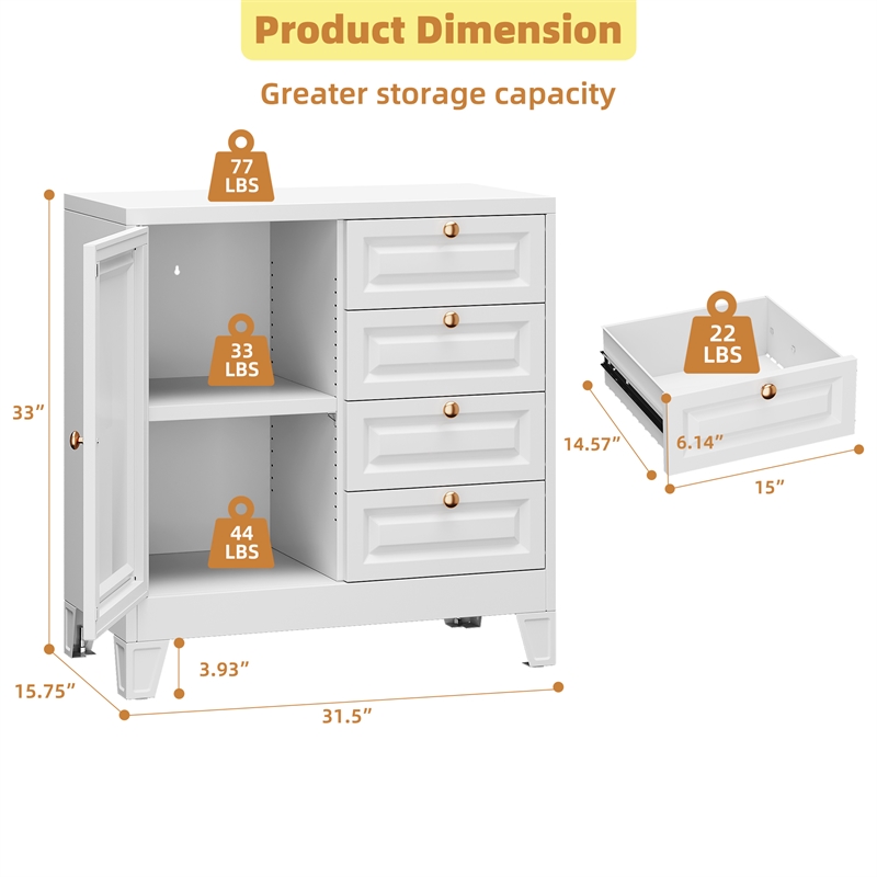 athroom Storage Cabinet with 1 Adjustable Shelves and 4 Drawers