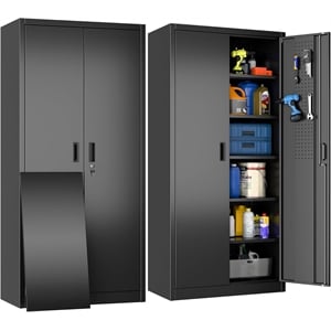 Metal Storage Cabinet with Pegboard 71'' x 34'' x 18''