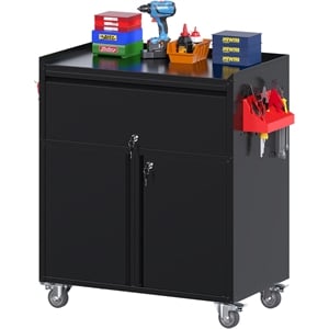 Metal Cabinet on Wheels Metal Garage Cabinet with 1 Drawer and 4 Hooks