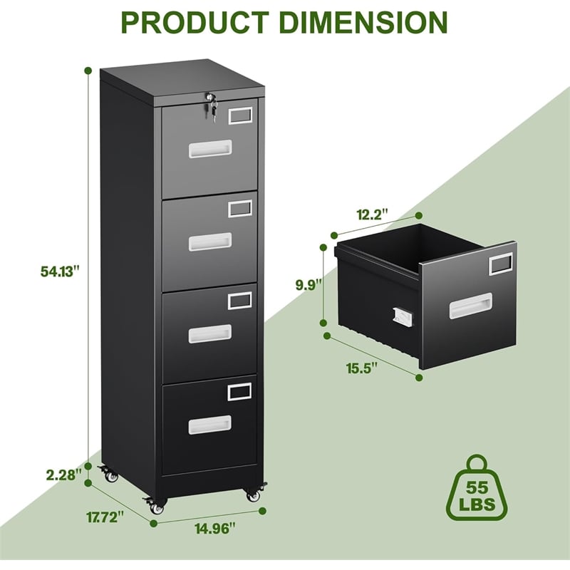 4 Drawer File Cabinet with Lock and Wheels