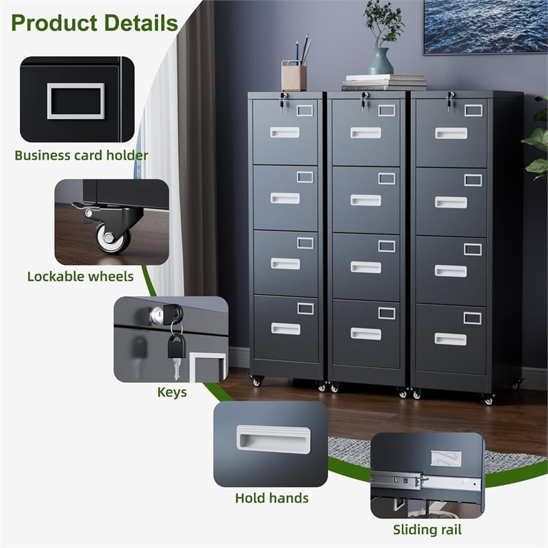 4 Drawer File Cabinet with Lock and Wheels