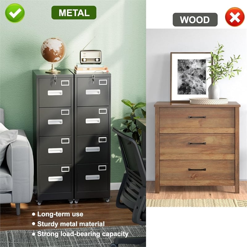 4 Drawer File Cabinet with Lock and Wheels