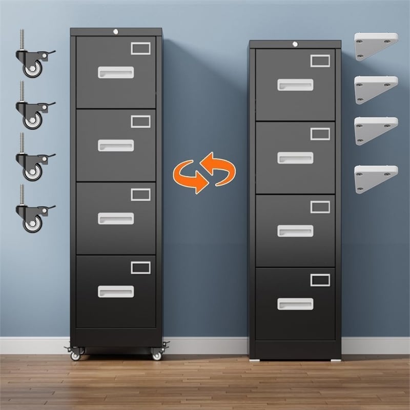 4 Drawer File Cabinet with Lock and Wheels