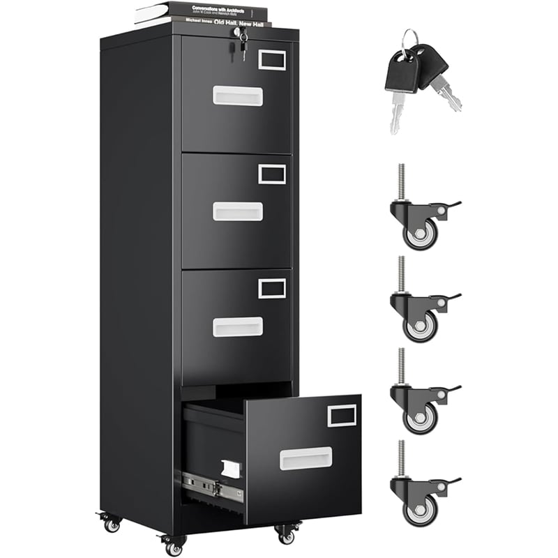 4 Drawer File Cabinet with Lock and Wheels