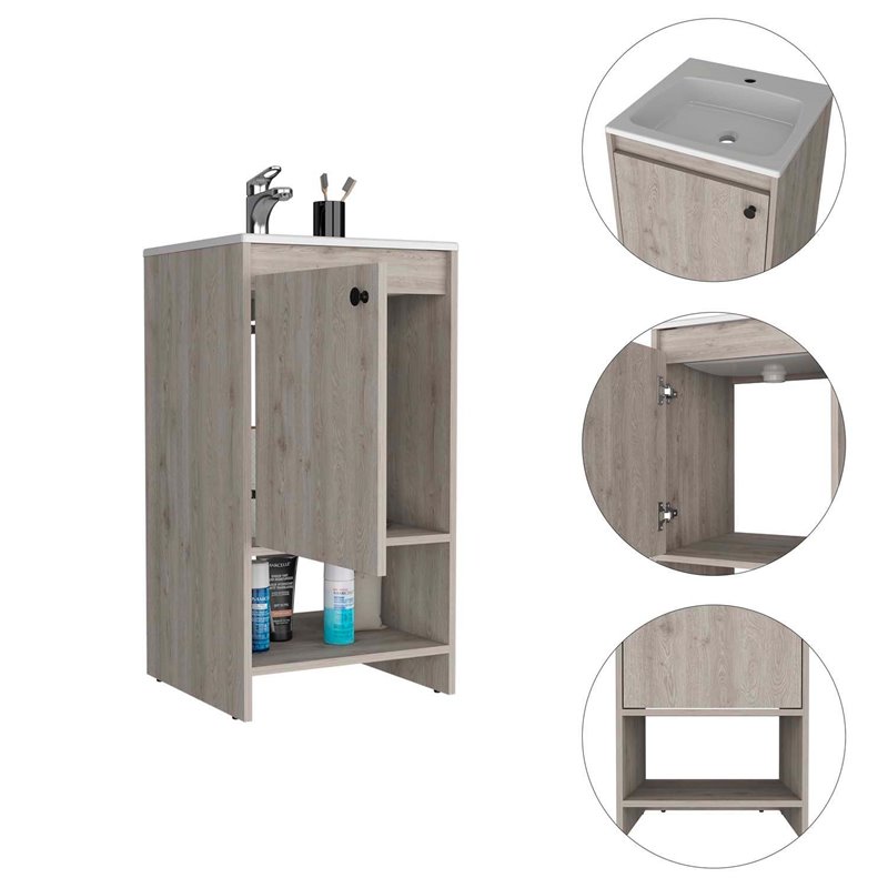 FM FURNITURE Chariot Modern Metal Free Standing Vanity Cabinet in Light Gray
