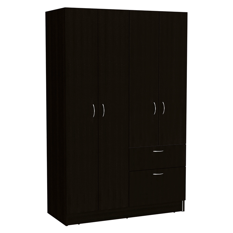 FM FURNITURE Habana Modern Wood Bedroom Armoire in Black Wenge/White