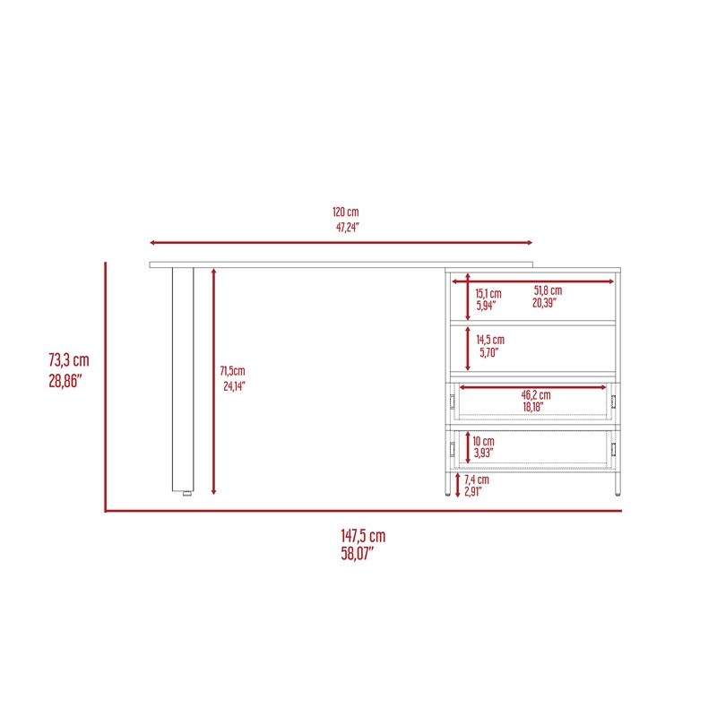 FM FURNITURE Praga 120 Modern Wood Desk with 2-Drawer & 2 Shelves in Light Gray