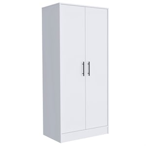 FM FURNITURE Rio 2-Door Wood Armoire with 1-Cabinet & One Hidden Drawer in White