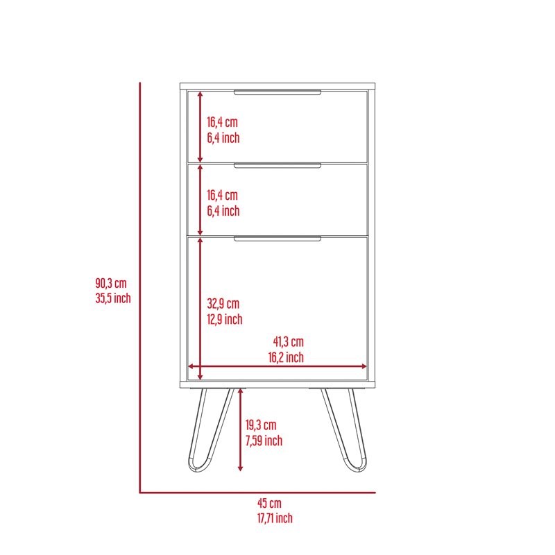 FM Furniture London Modern Metal Dresser with 3-Drawer & 4-Leg in Light Oak