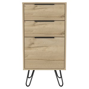 FM Furniture London Modern Metal Dresser with 3-Drawer & 4-Leg in Light Oak