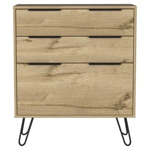 FM Furniture Praga Modern Metal Dresser with 3-Drawer & Countertop in Light Oak