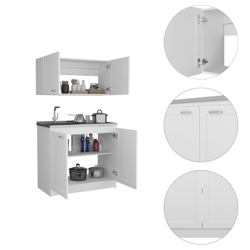 FM FURNITURE Perseus 1- Shelf Engineered Wood Cabinet Set in White