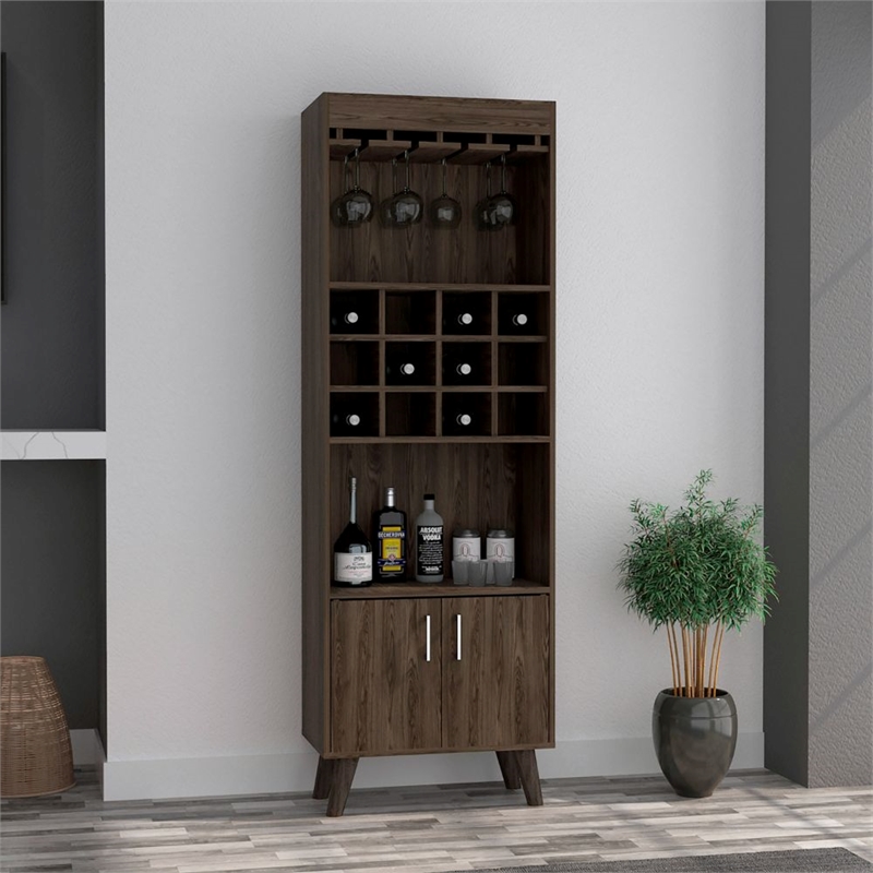 FM FURNITURE Bar Cabinet Edessa Engineered Woodin Dark Walnut