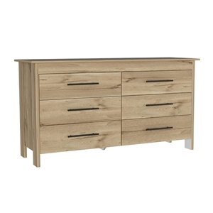 FM FURNITURE Luxor 6-Drawer Engineered Wood Double Dresser in Light Oak/White