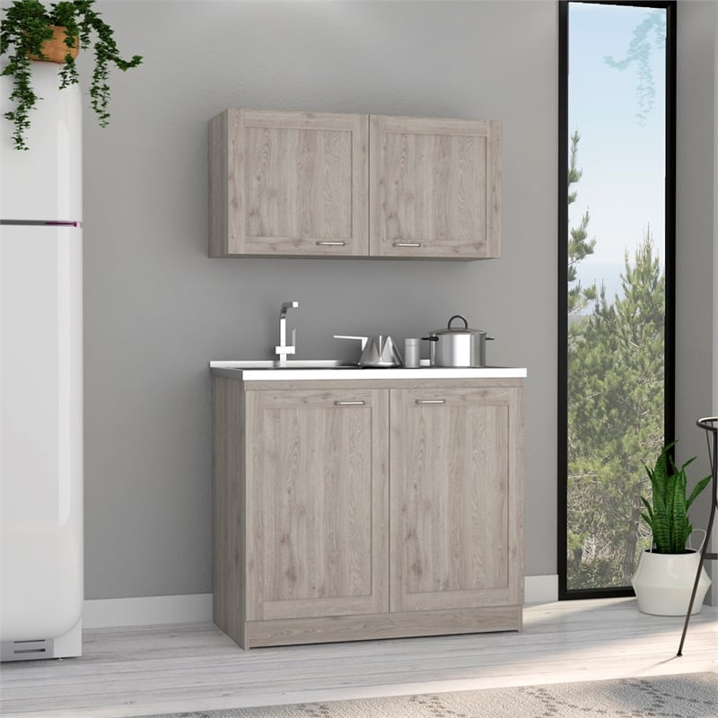 FM FURNITURE Perseus 2-Shelf Engineered Wood Cabinet Set in Light Gray