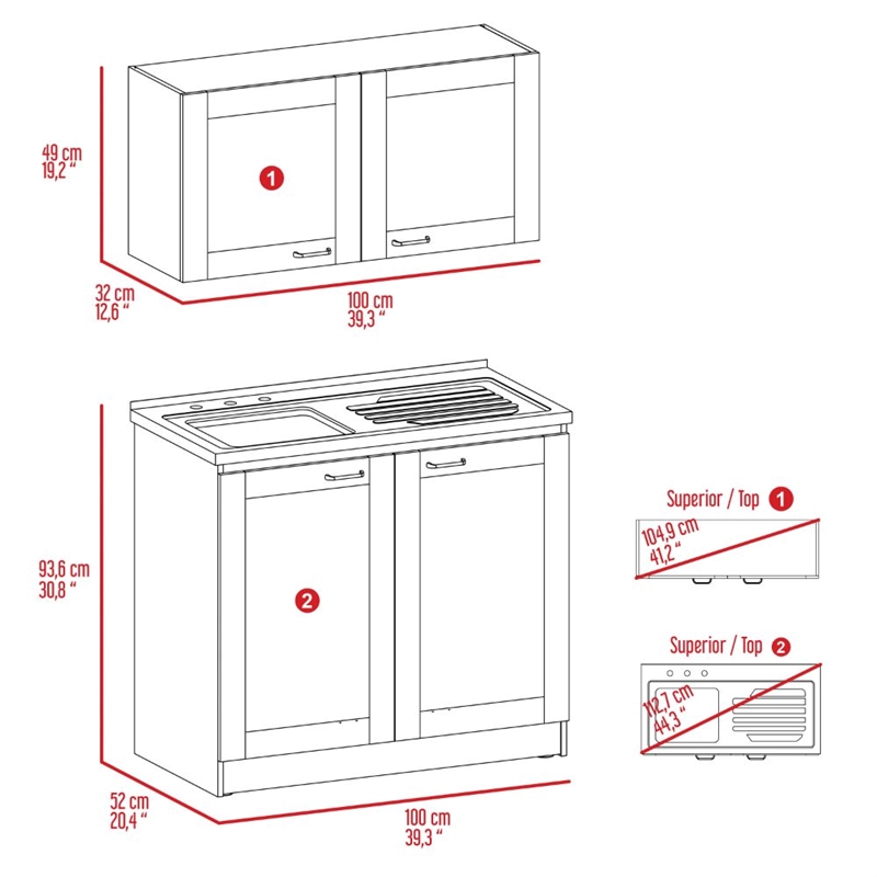 FM FURNITURE Perseus 2-Shelf Engineered Wood Cabinet Set in Light Gray