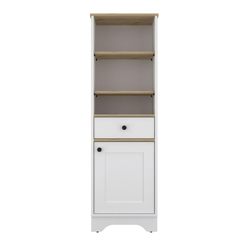 FM FURNITURE Alaskan Engineered Wood & Linen Cabinet in Light Oak/White