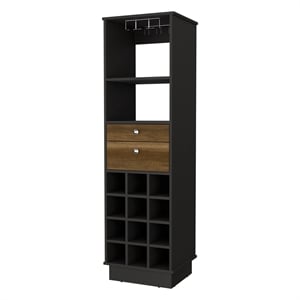 FM FURNITURE Hype Bar Cabinet Engineered Wood Black Wengue-Walnut