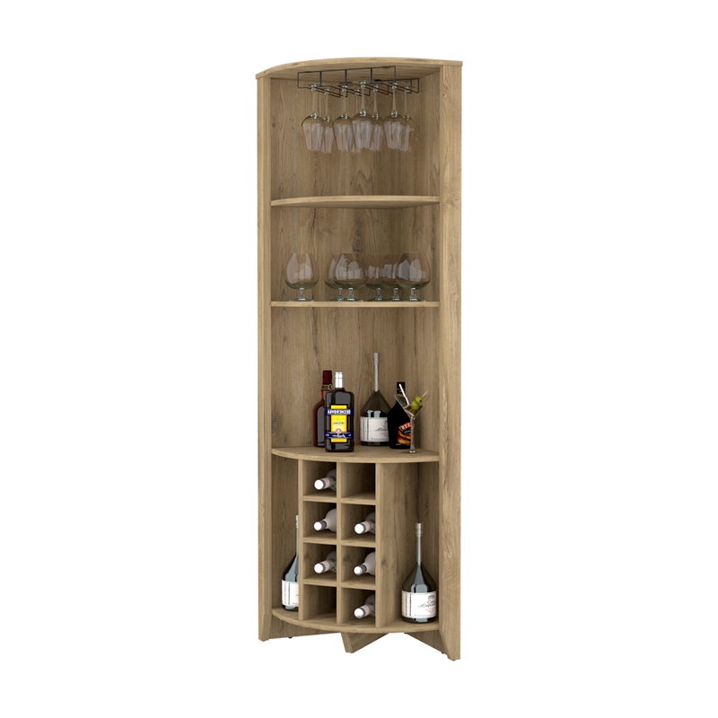 FM FURNITURE Bouvet Corner Bar Cabinet Engineered Wood Macadamia