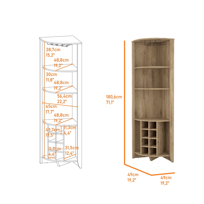 FM FURNITURE Bouvet Corner Bar Cabinet Engineered Wood Macadamia