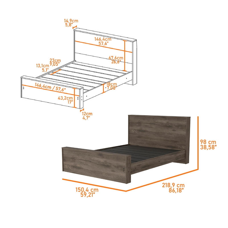 FM FURNITURE Braga Full Size Bed Frame Dark Brown Engineered Wood