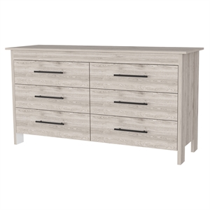 FM FURNITURE Luxor 6 Drawer Double Dresser Engineered Wood Light Gray