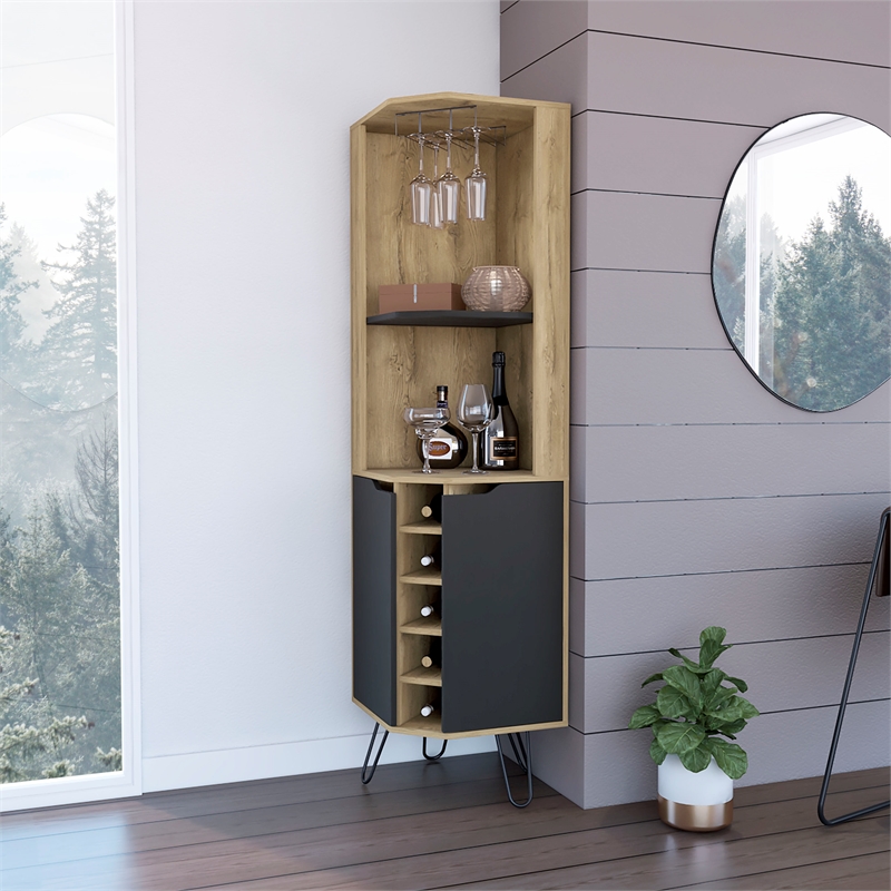 FM FURNITURE Grace Bar Cabinet with Shelves Engineered Wood Beige
