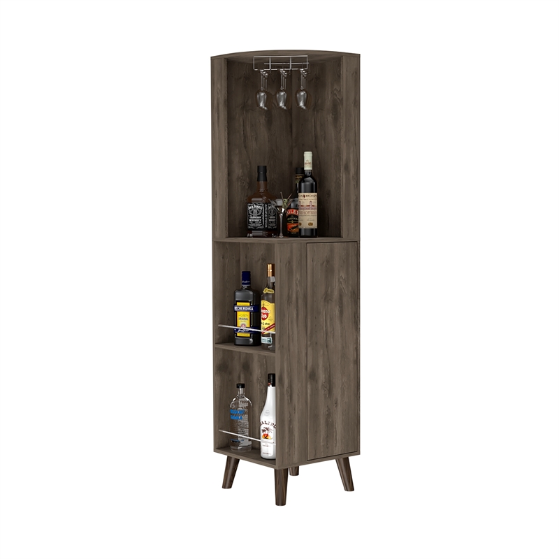 FM FURNITURE Quinn Corner Bar Cabinet Engineered Wood Dark Brown