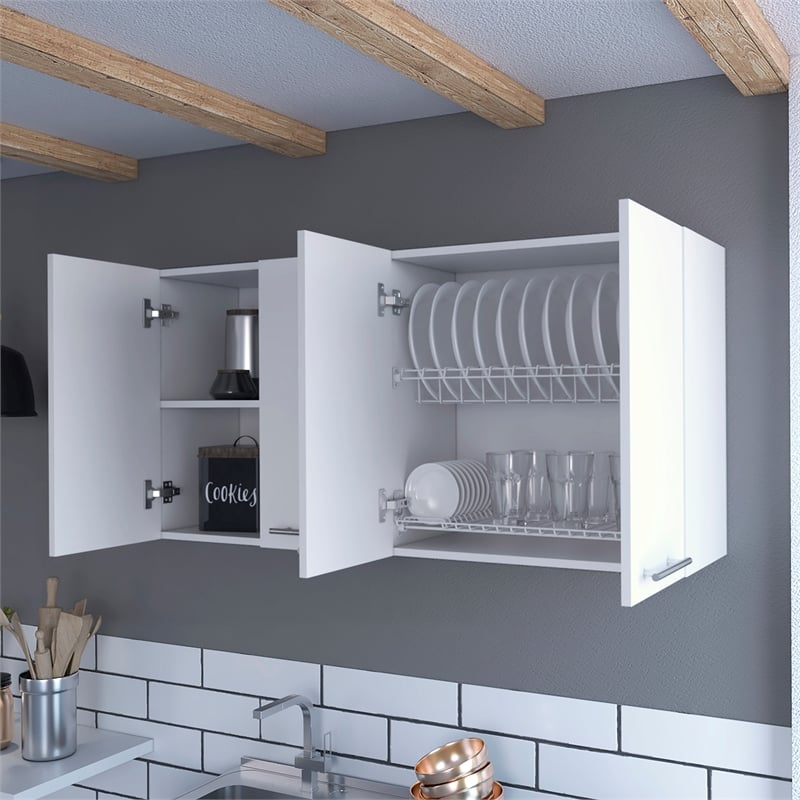 FM FURNITURE Sitka Wall Cabinet Four Doors Engineered Wood White