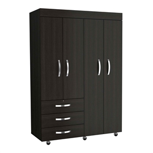 FM FURNITURE Janeiro Armoire Double Door Black Engineered Wood