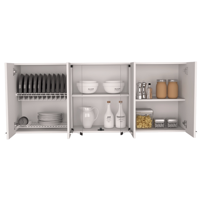 FM FURNITURE Yuma Wall Cabinet with Four Doors White Engineered Wood