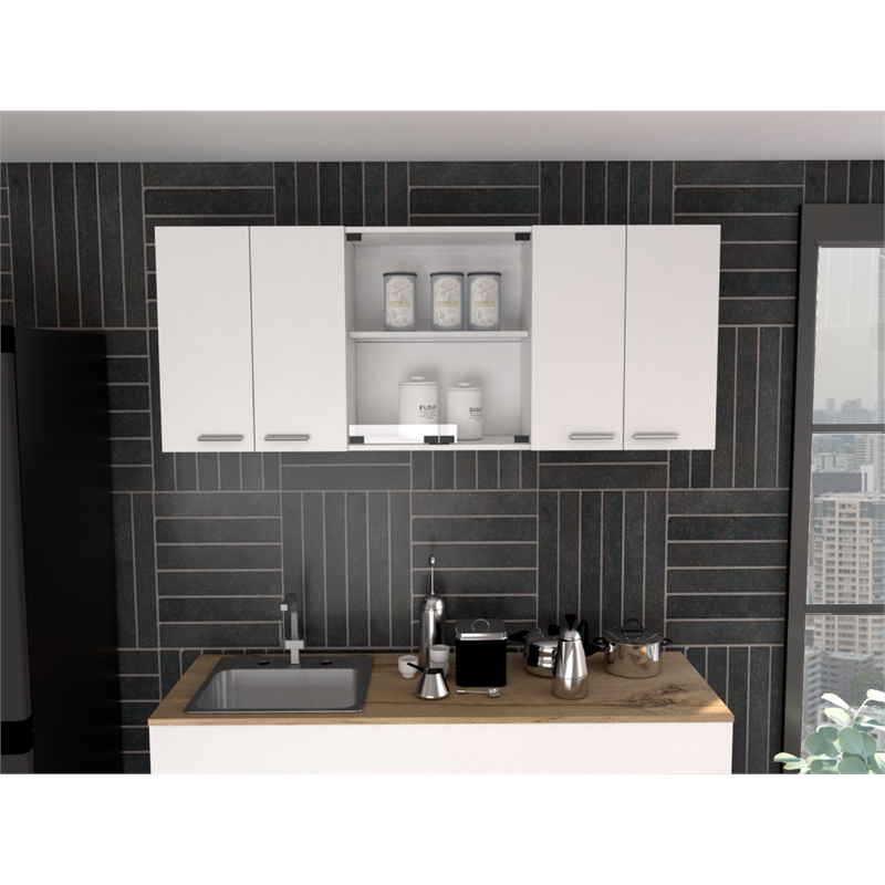 FM FURNITURE Yuma Wall Cabinet with Four Doors White Engineered Wood