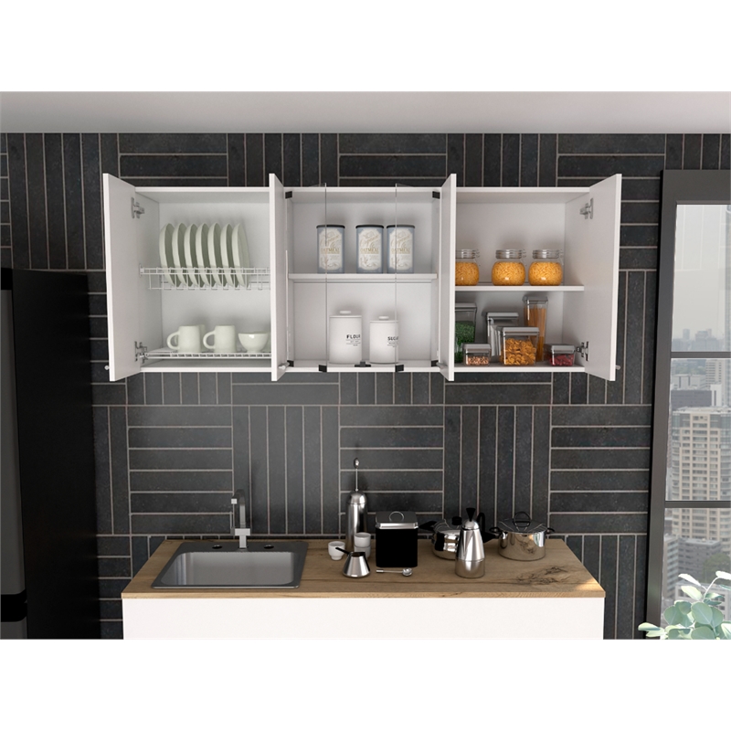FM FURNITURE Yuma Wall Cabinet with Four Doors White Engineered Wood