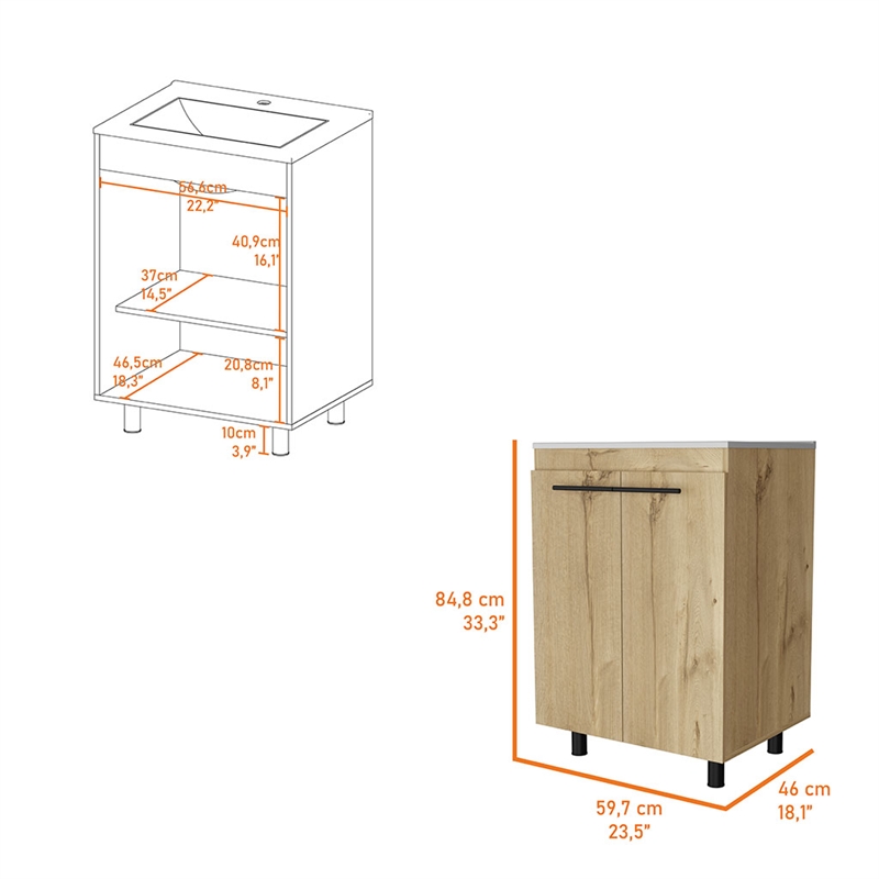 FM FURNITURE Selma Freestanding Vanity Cabinet Engineered Wood Light Oak