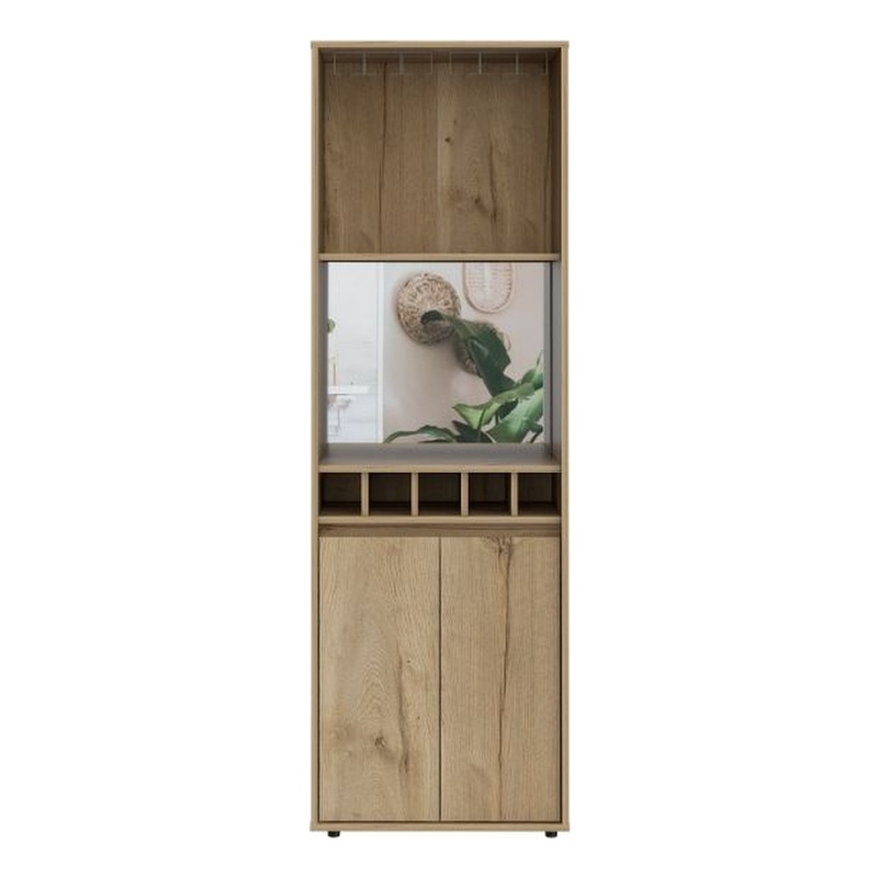 FM FURNITURE Redding Bar Cabinet Five Bottle Cubbies Engineered Wood Beige