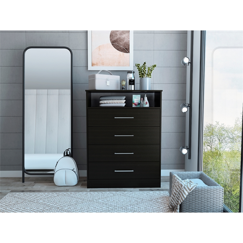 FM FURNITURE Athens 4-Drawer Modern Engineered Wood Dresser in Black