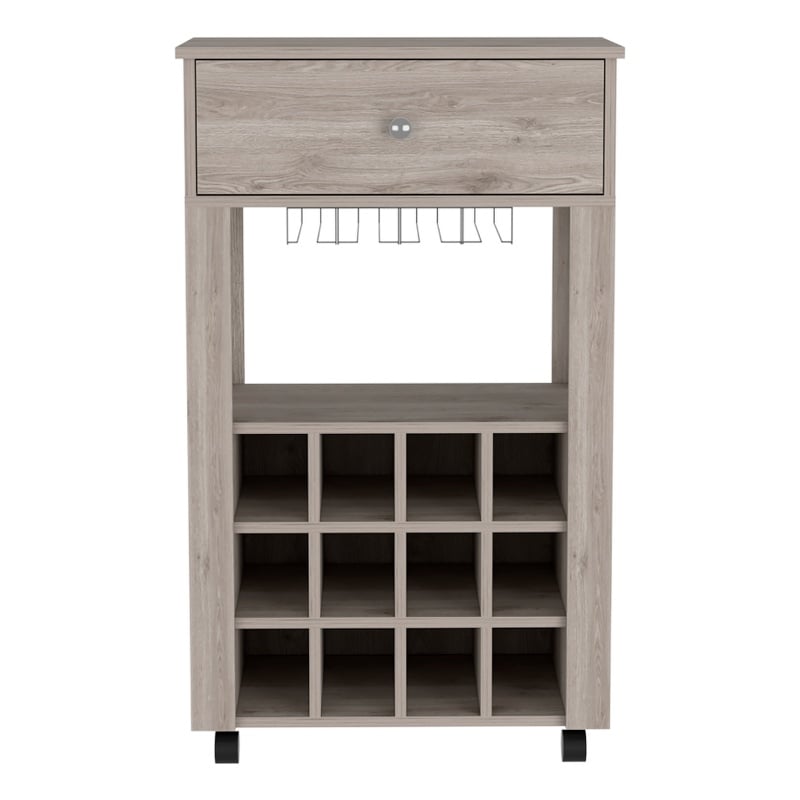 FM FURNITURE Ace Modern Engineered Wood Bar Cart with 4 Casters in Light Gray