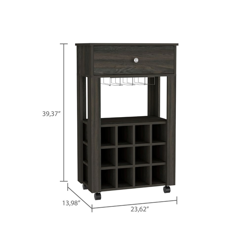 FM FURNITURE Ace Modern Engineered Wood Bar Cart with 4 Casters in Espresso