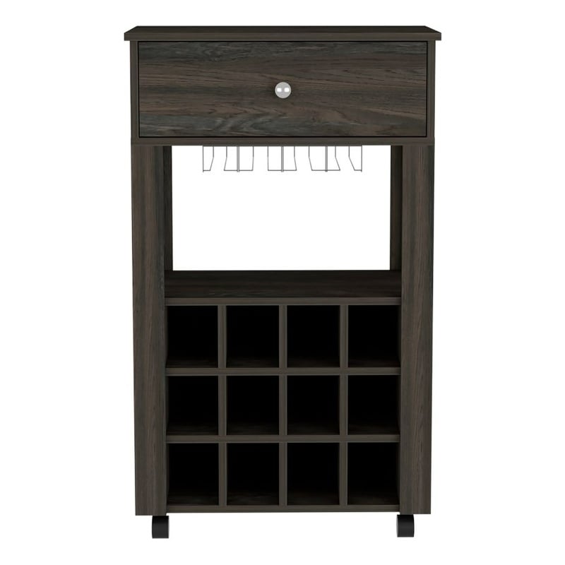 FM FURNITURE Ace Modern Engineered Wood Bar Cart with 4 Casters in Espresso