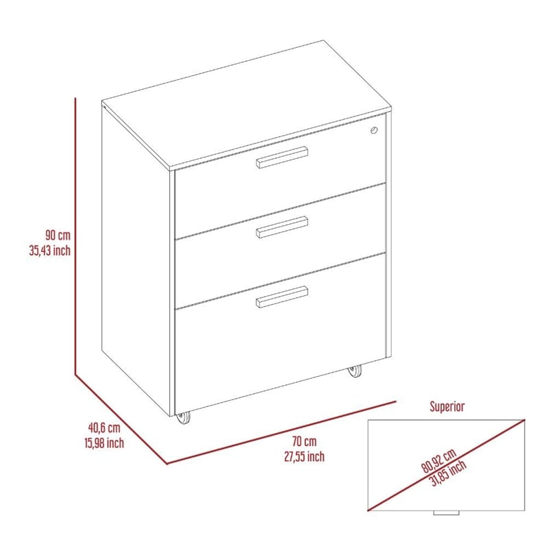 FM FURNITURE Penny 3-Drawer Modern Engineered Wood Storage Cabinet in Black