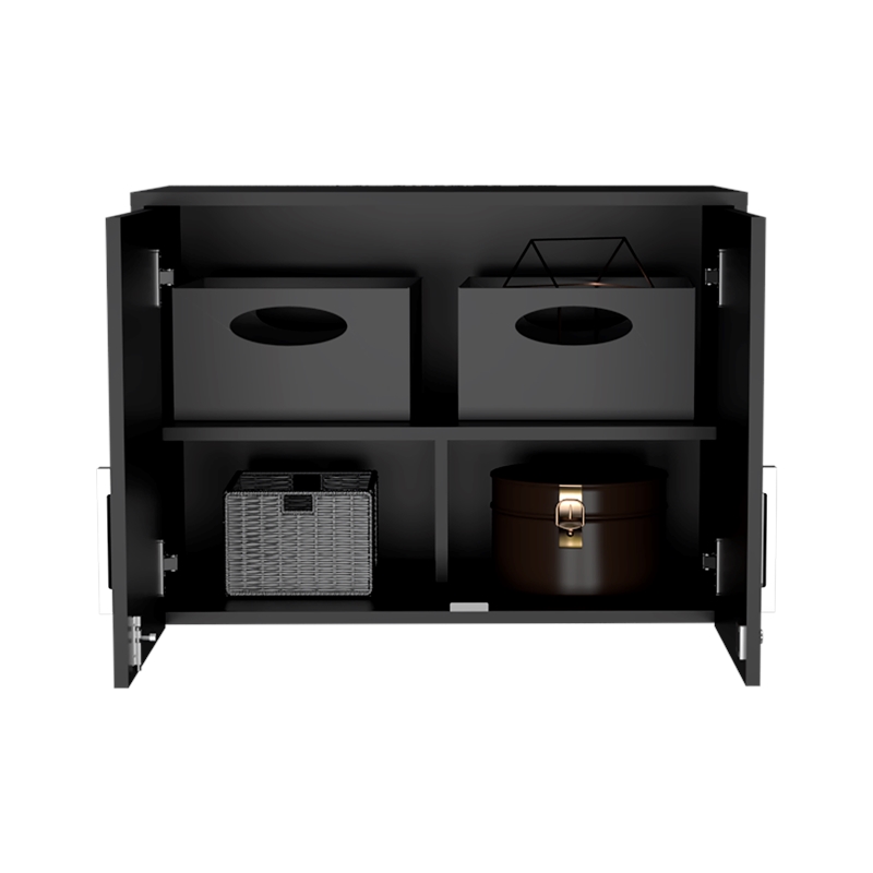 FM FURNITURE Penny 2-Door Modern Engineered Wood Storage Cabinet in Black