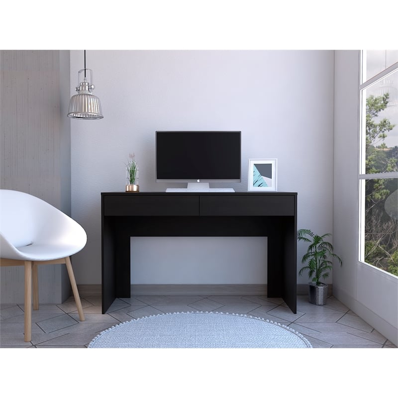 FM FURNITURE Tampa 2-Drawer Engineered Wood Writing Computer Desk in Black