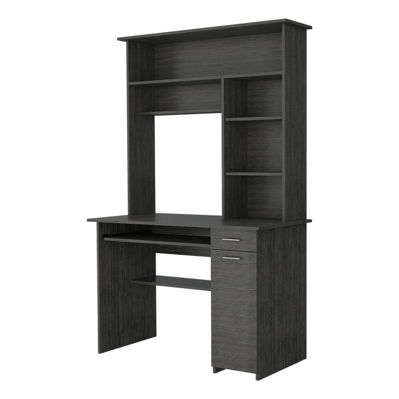 FM FURNITURE Weston Two Computer Desk with Hutch Engineered Wood Smokey Oak