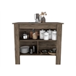 FM FURNITURE Brooklyn 3-Shelf Modern Engineered Wood Kitchen Island in Brown