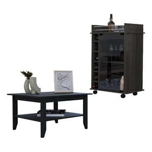 FM FURNITURE Britannica 2-Piece Engineered Wood Living Room Set in Black