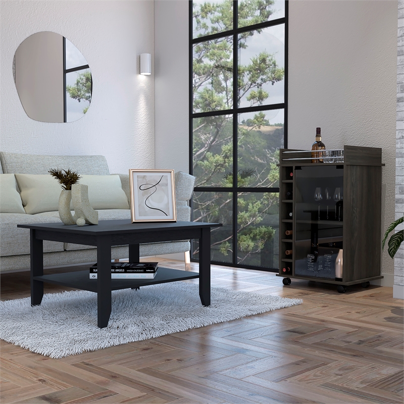 FM FURNITURE Britannica 2-Piece Engineered Wood Living Room Set in Black