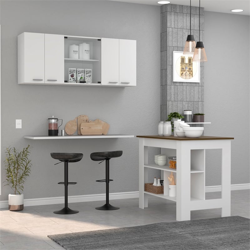 FM FURNITURE Norfolk 2-Piece Modern Engineered Wood Kitchen Set in White/Walnut