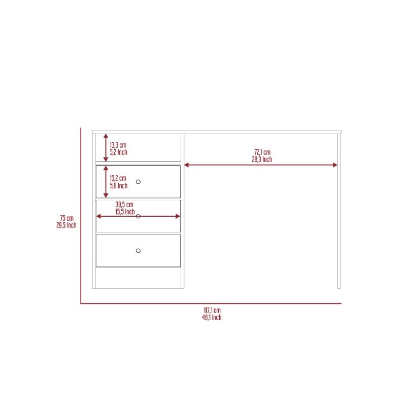 FM FURNITURE Naples Computer Desk Three Drawers Engineered Wood Gray