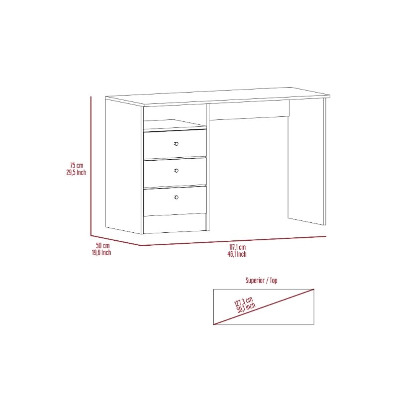 FM FURNITURE Naples Computer Desk Three Drawers Engineered Wood Gray